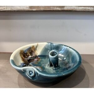 Kent Follette Crystalline Green Pottery Ikebana Flower Holder Vase Bowl Signed‎